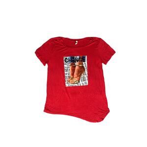 PINK BERRY Y2K Red Baby Tee Gold Heels “CHANGE” Graphic Women’s Small